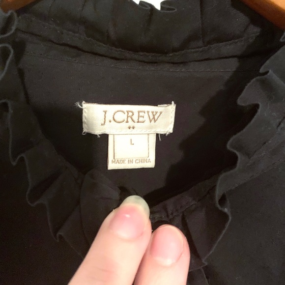 J. Crew Black Button Down w/ Ruffle Trim Sz L EUC - Picture 4 of 6